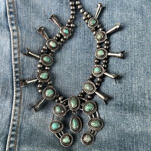 handmade turquoise Squash blossom necklace